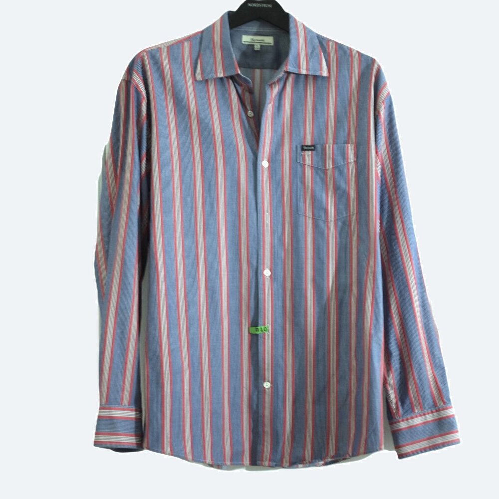 Faconnable blue red striped shirt size XL 100% cotton